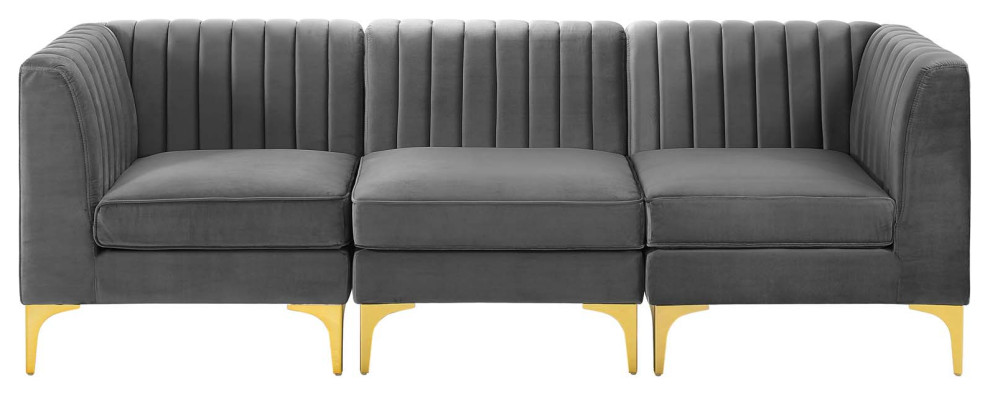 Tufted Sofa  Velvet  Gray  Modern  Living Lounge Hotel Lobby Hospitality   Midcentury   Sofas   by House Bound  Houzz