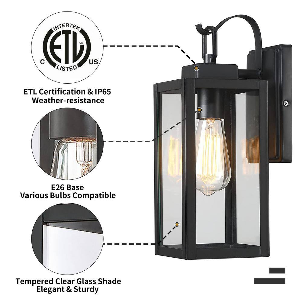 Pia Ricco 1- Light Matte Black Outdoor Wall Lantern Sconce with Clear Glasee 1Jay-12151