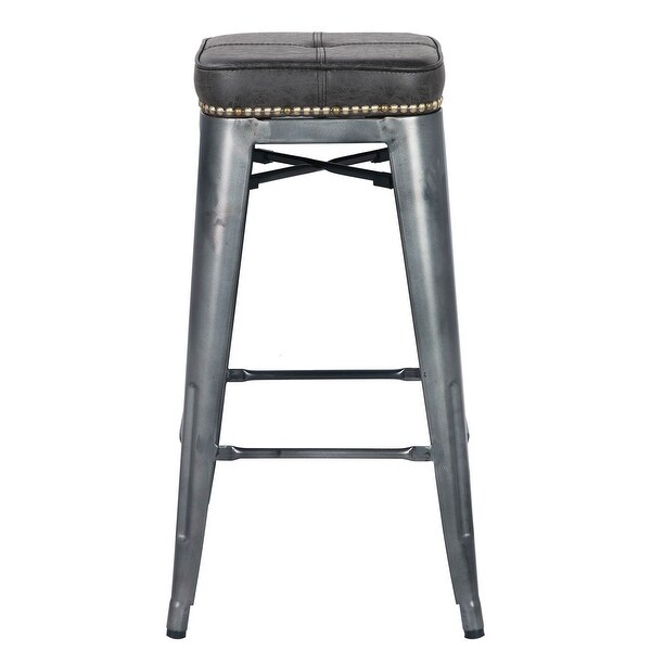 Metropolis KD PU Metal Backless Counter Stool， Vintage Black - Size: 17