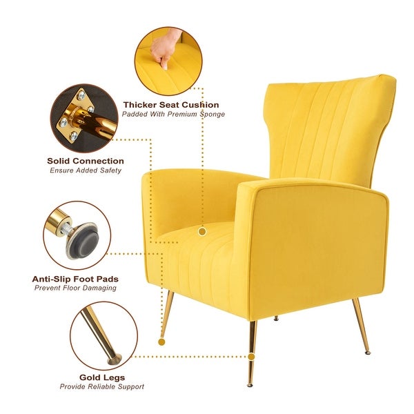 Modern Wingback Accent Lounge Arm Chair Velvet Chair with Gold Metal Legs Upholstered Single Sofa Chair for Living Room Bedroom