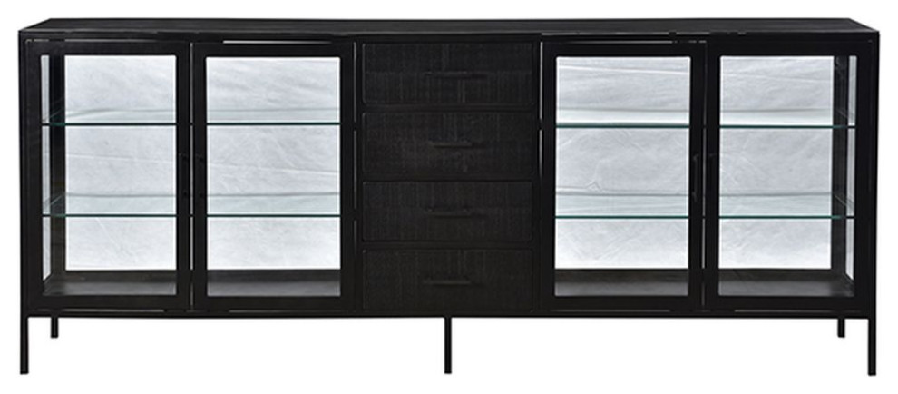 90 quotBlack Steel and Glass Console with Drawers   Farmhouse   Media Cabinets   by Terra Nova Designs  Inc.  Houzz