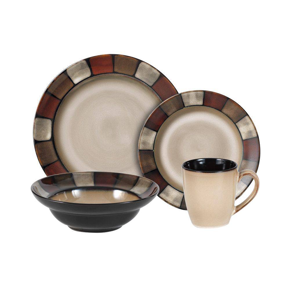 Pfaltzgraff Taos 16-Piece Casual Brown Stoneware Dinnerware Set (Set for 4) 5217161