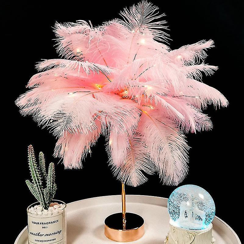 Diy Creative Feather Table Lamp Warm White Light Tree Feather Lampshade Girl Led Wedding Decorative Lights Pink White Birthday