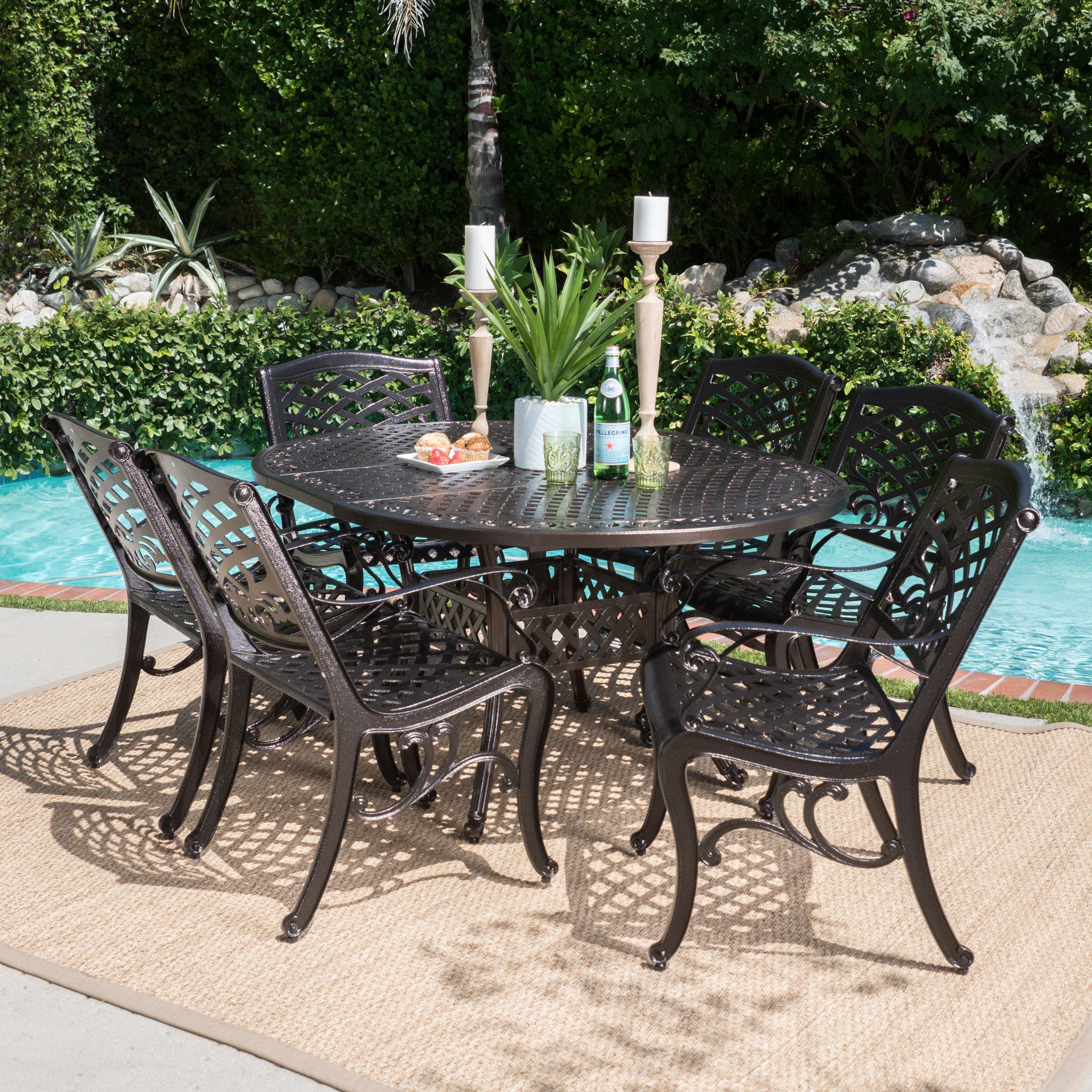 Clarisse Outdoor 7 Piece Dining Set with Expandable Aluminum Table