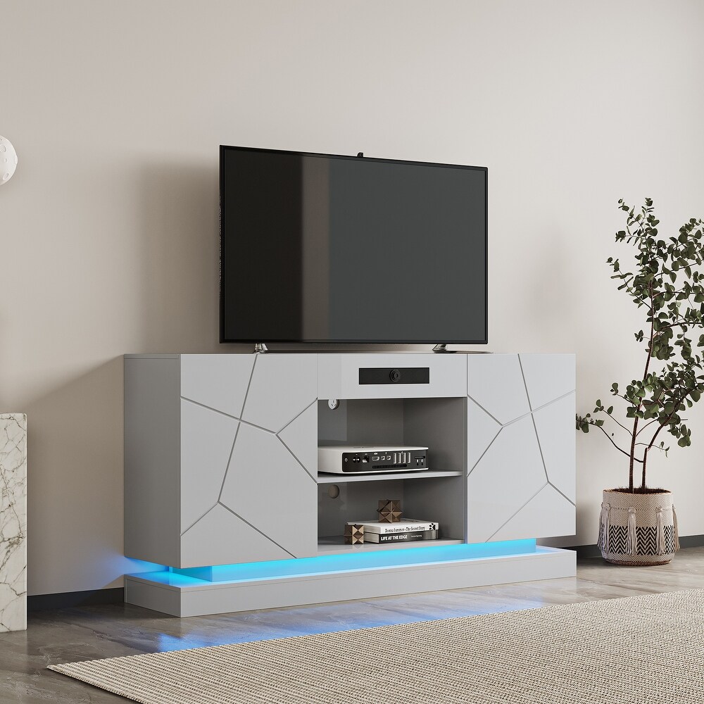 LED TV Stand with Bluetooth Speaker  Entertainment Center with LED Light Storage Drawers  LED TV Console for Up to 75\