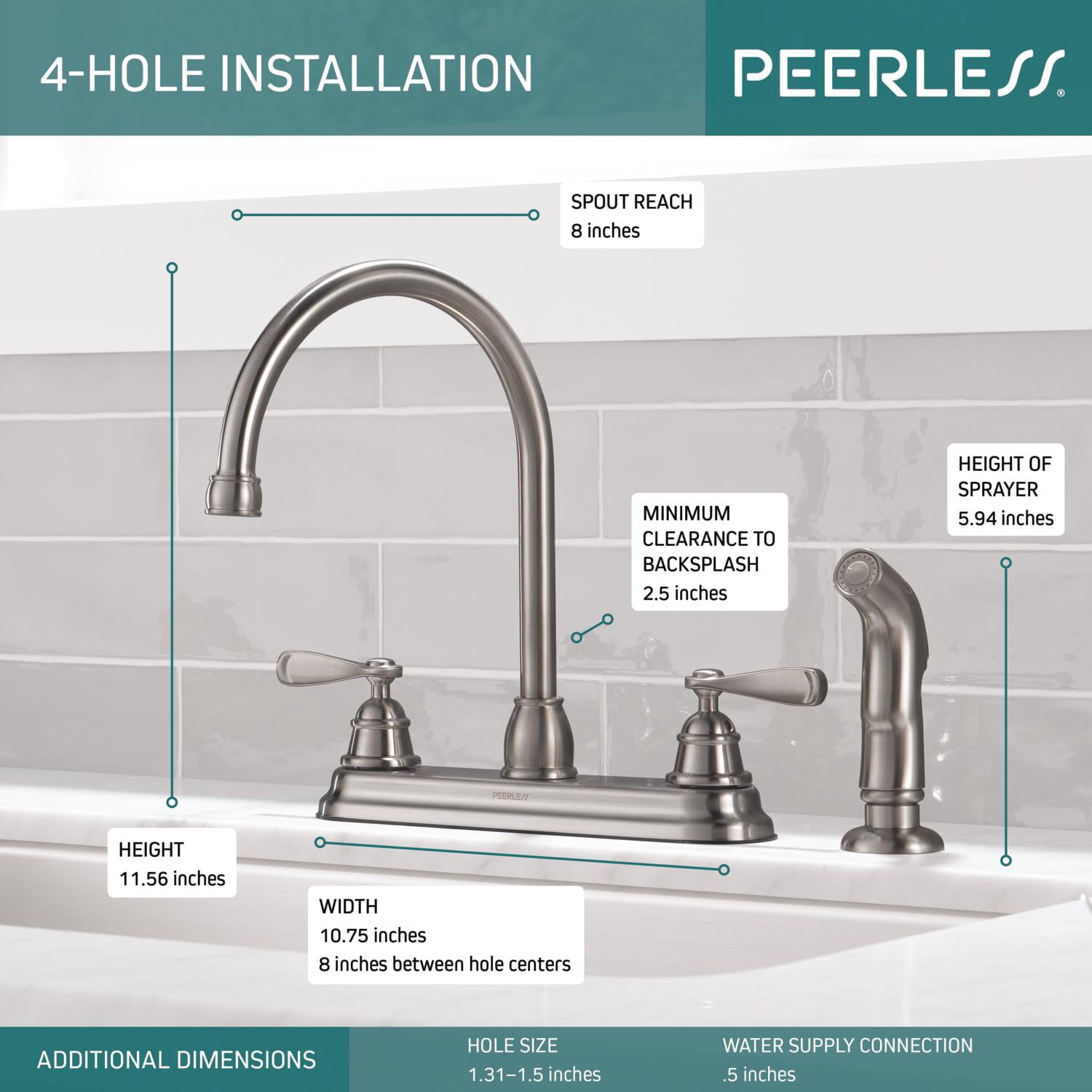 Peerless Two Handle Deck-mount Kitchen Faucet in Stainless