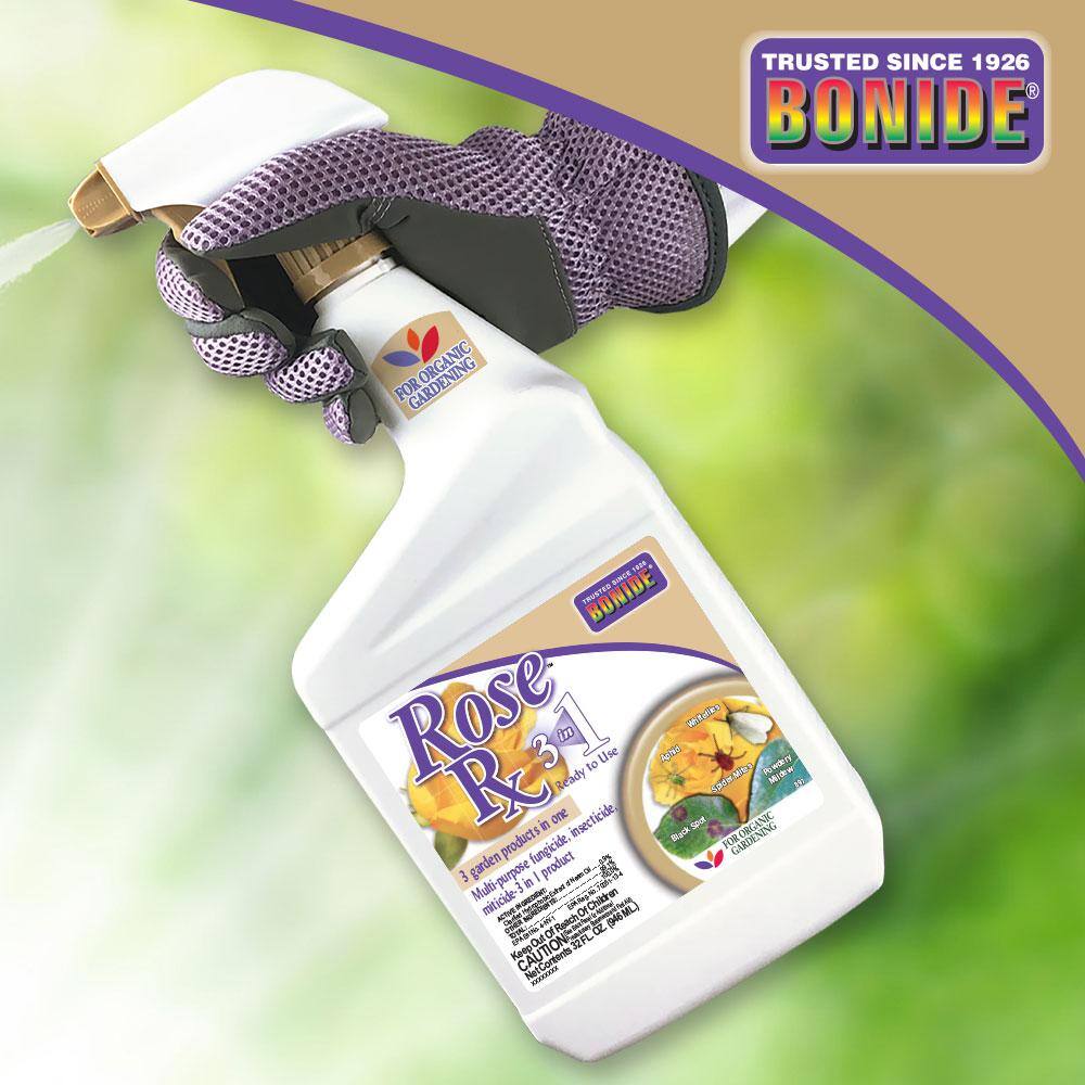 Bonide Rose Rx Multi-Purpose Fungicide Insecticide and Miticide 32 oz. Ready-to-Use Spray for Organic Gardening 897