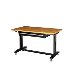 Husky 52 in.W x 30 in. D Steel 1-Drawer Power Adjustable Height Solid Wood Top Workbench Table in Black HOET5201B11XUS