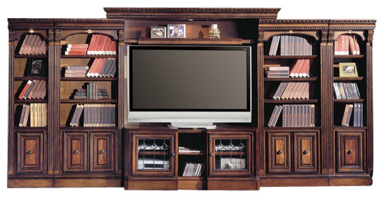 Parker House Huntington Expandable Inset Entertainment Wall  Vintage Pecan   Traditional   Entertainment Centers And Tv Stands   by Emma Mason  Houzz