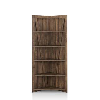 Furniture of America Helsa Reclaimed Oak 5-Shelf Corner Display Bookcase FGI-1980C25