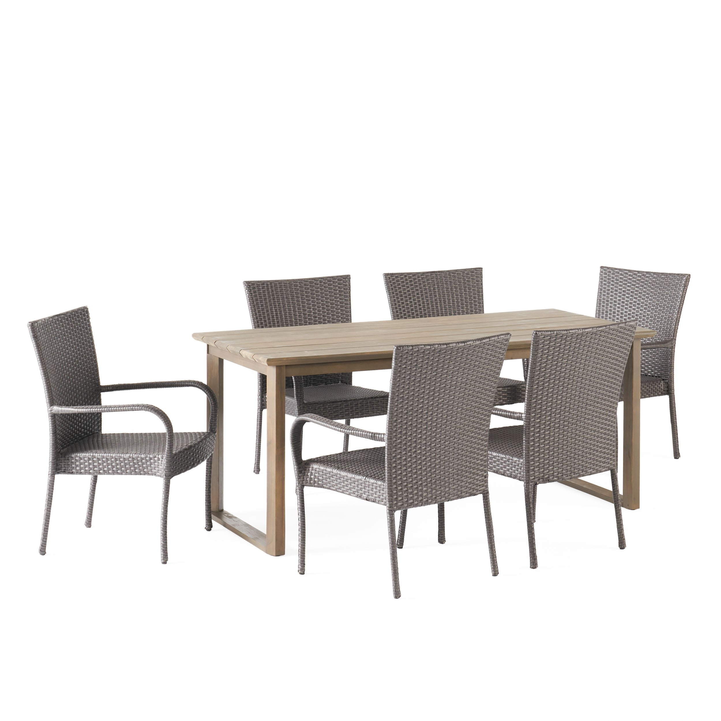 Conifer Outdoor Acacia Wood and Wicker 7 Piece Dining Set