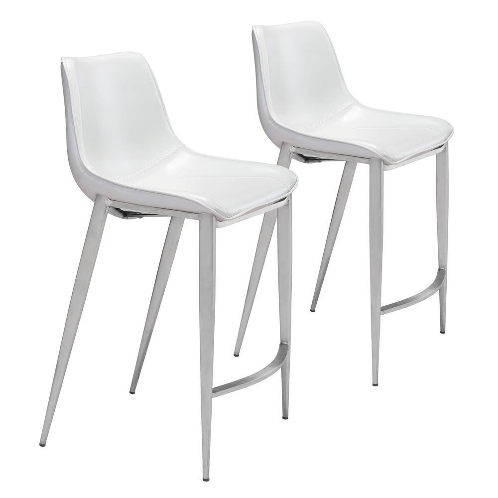 ZUO Magnus Counter Chair (Set of 2) White  Silver 101408