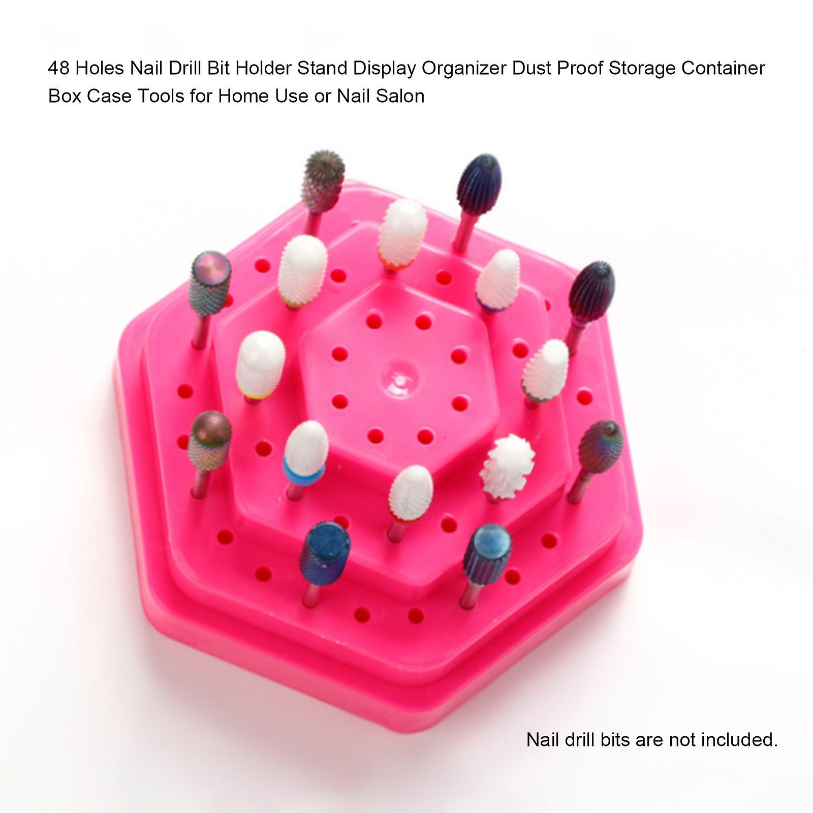 48 Holes Nail Drill Bit Holder Stand Display Organizer Dust Proof Storage Container Box Case Tools For Home Use Or Nail Salon Green