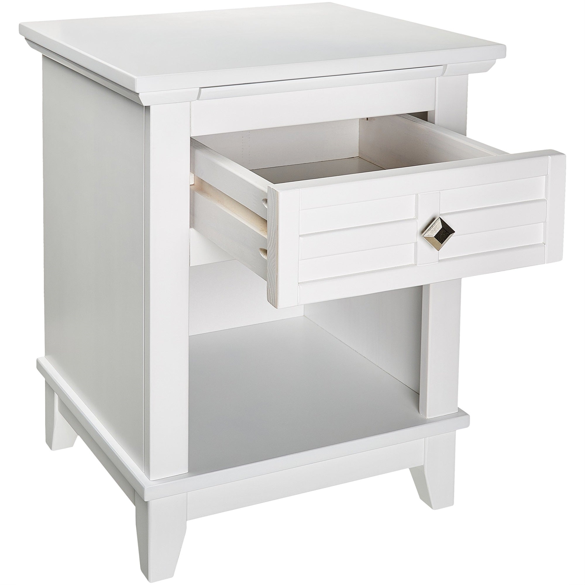 Transitional Wooden Nightstand with 1 Drawer and Bottom Shelf, White