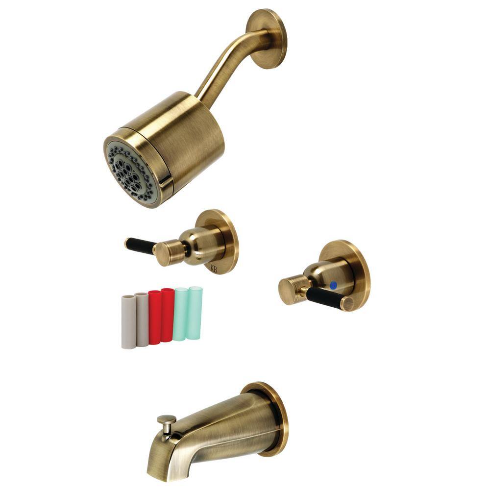 Kingston Brass Kaiser 2-Handle 2-Spray Tub and Shower Faucet in Antique Brass (Valve Included) HKBX8143DKL