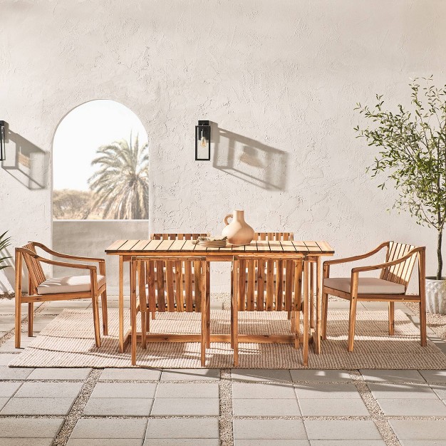 7pc Modern Slatted Wood Outdoor Dining Set Saracina Home