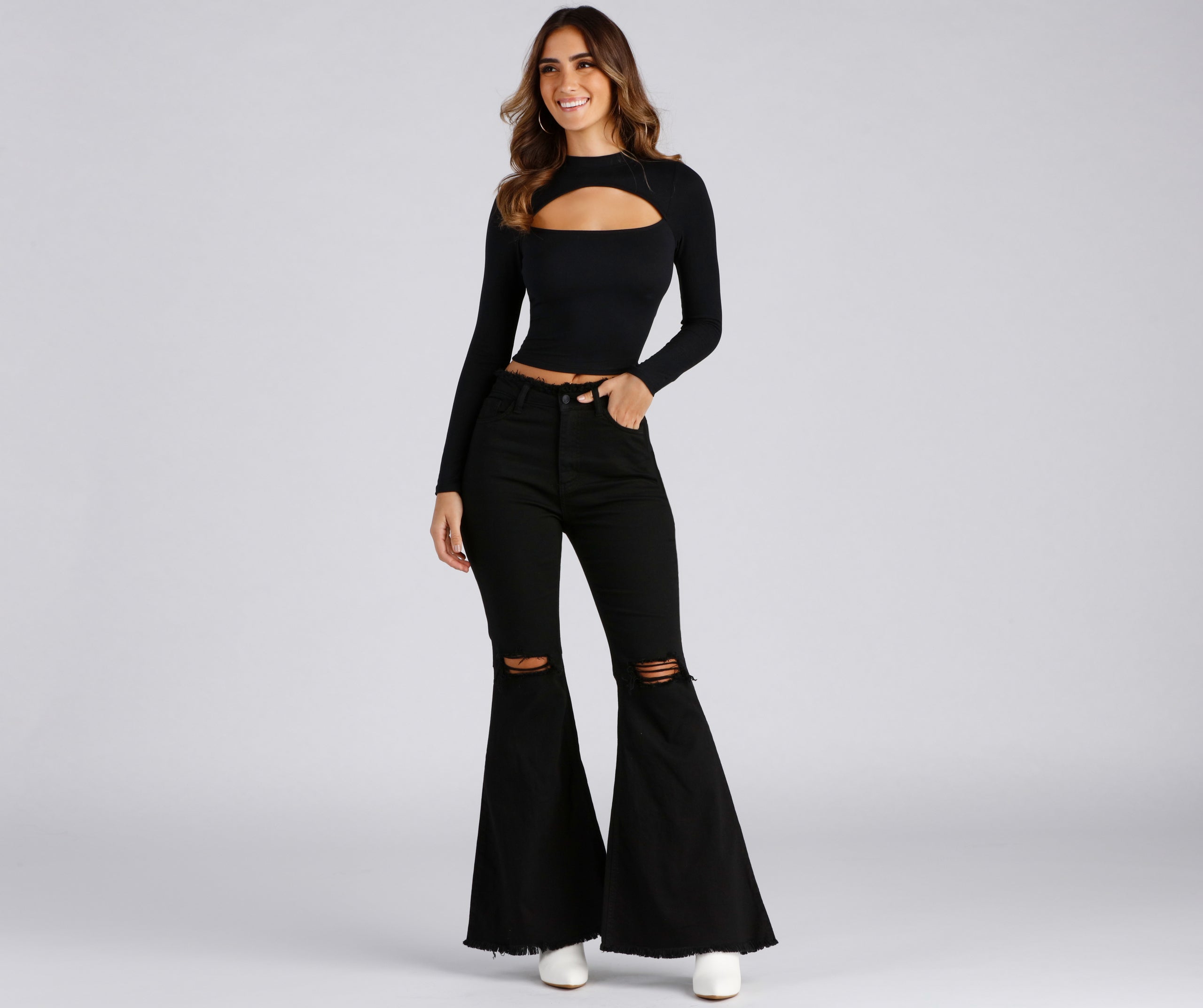 Fashion Distress High-Rise Flared Jeans