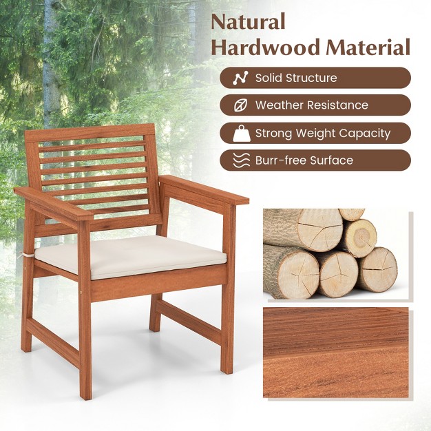 Costway Outdoor Dining Chair Patio Solid Wood Chairs With Comfortable Cushions