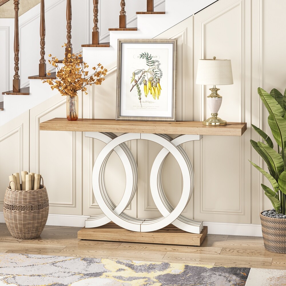 55 inches Farmhouse Console Table with Geometric Base