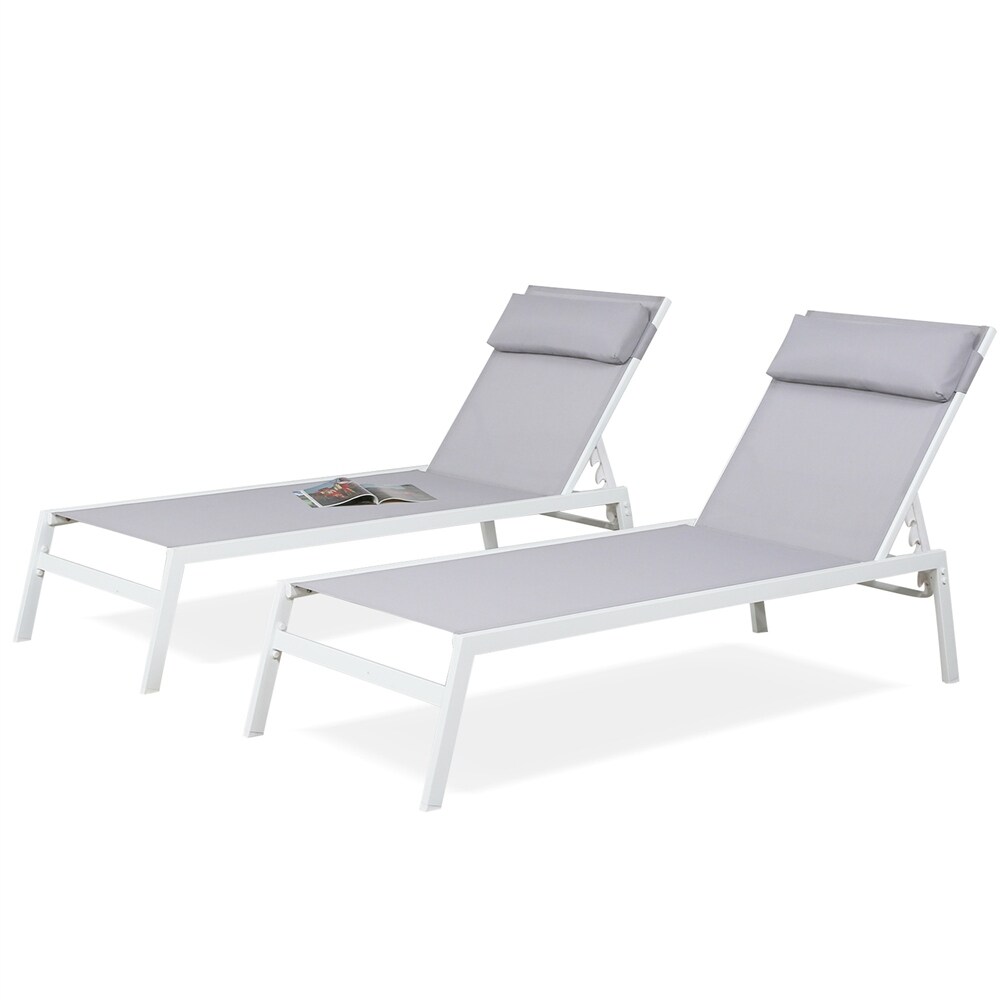 Outdoor Adjustable Reclining Chaise Lounge with Removable Headrest