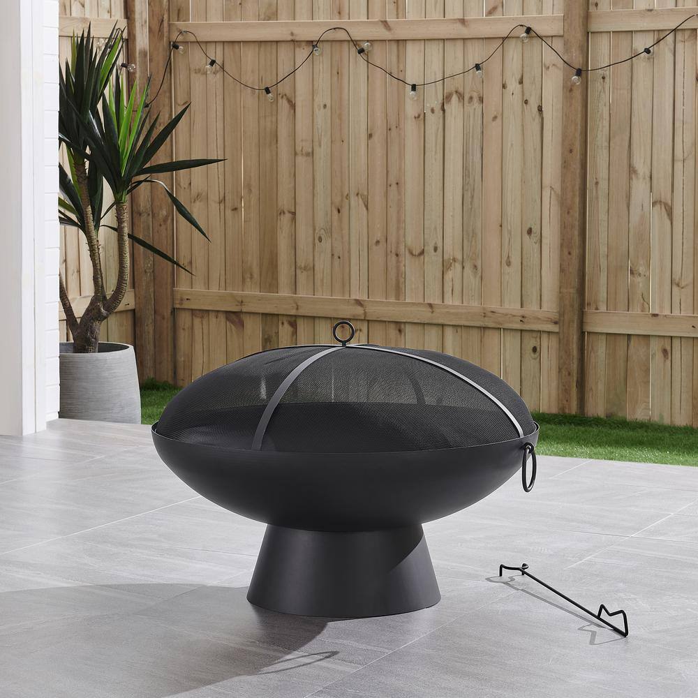 OVE Decors Brooks 31 in. x 19.7 in. Round Charcoal Powder Coated Steel Wood Burning Fire Pit 15PFP-BROO31-CH