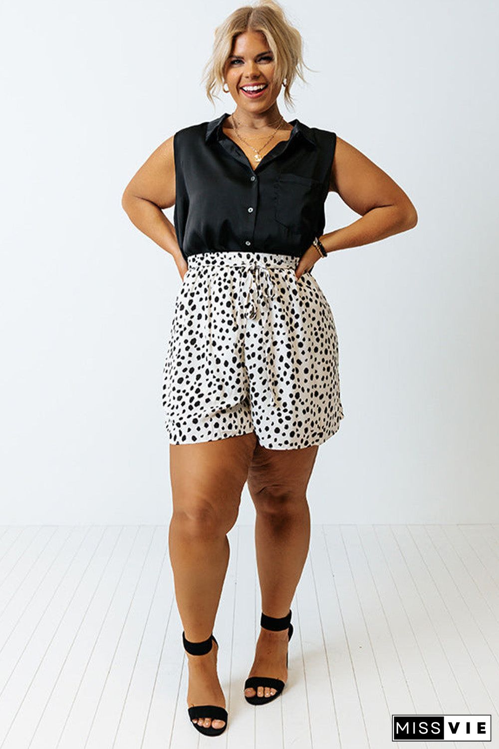 White Plus Size Dalmatian Print High Waist Shorts