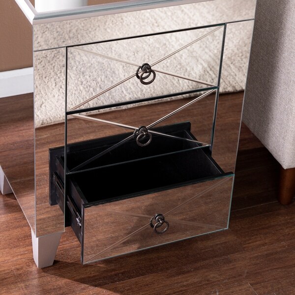 SEI Furniture Churchill Mid Century Modern Mirrored Side Table with Storage