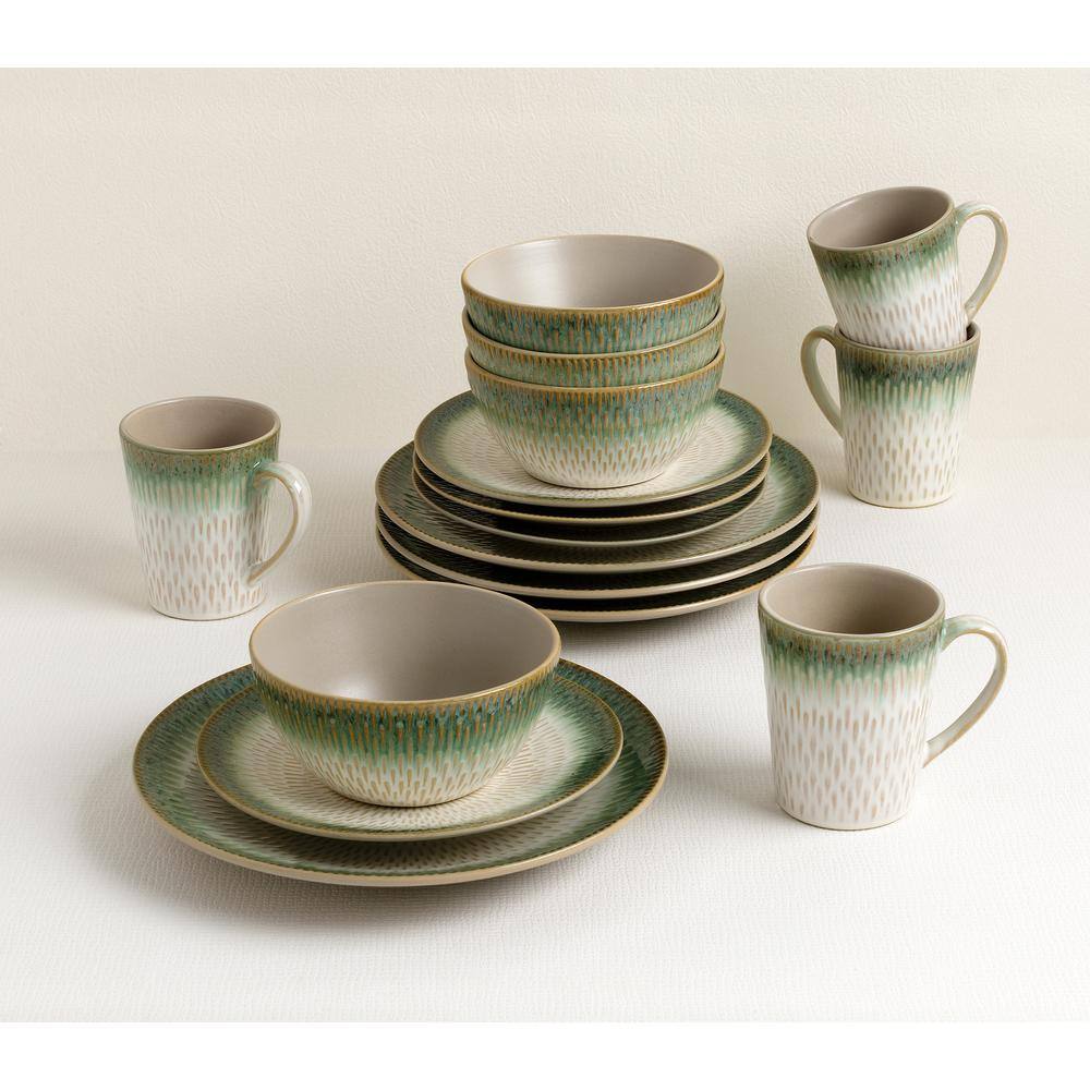 Lorren Home Trends 16-Piece Green Drop Stoneware Set (Service for 4) LH531