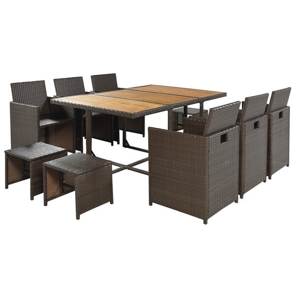 11-Piece Patio Dining Table Set， Wicker Rattan Dining Table and Chairs Set， Patio Conversation Set with Cushions - Overstock - 37009688