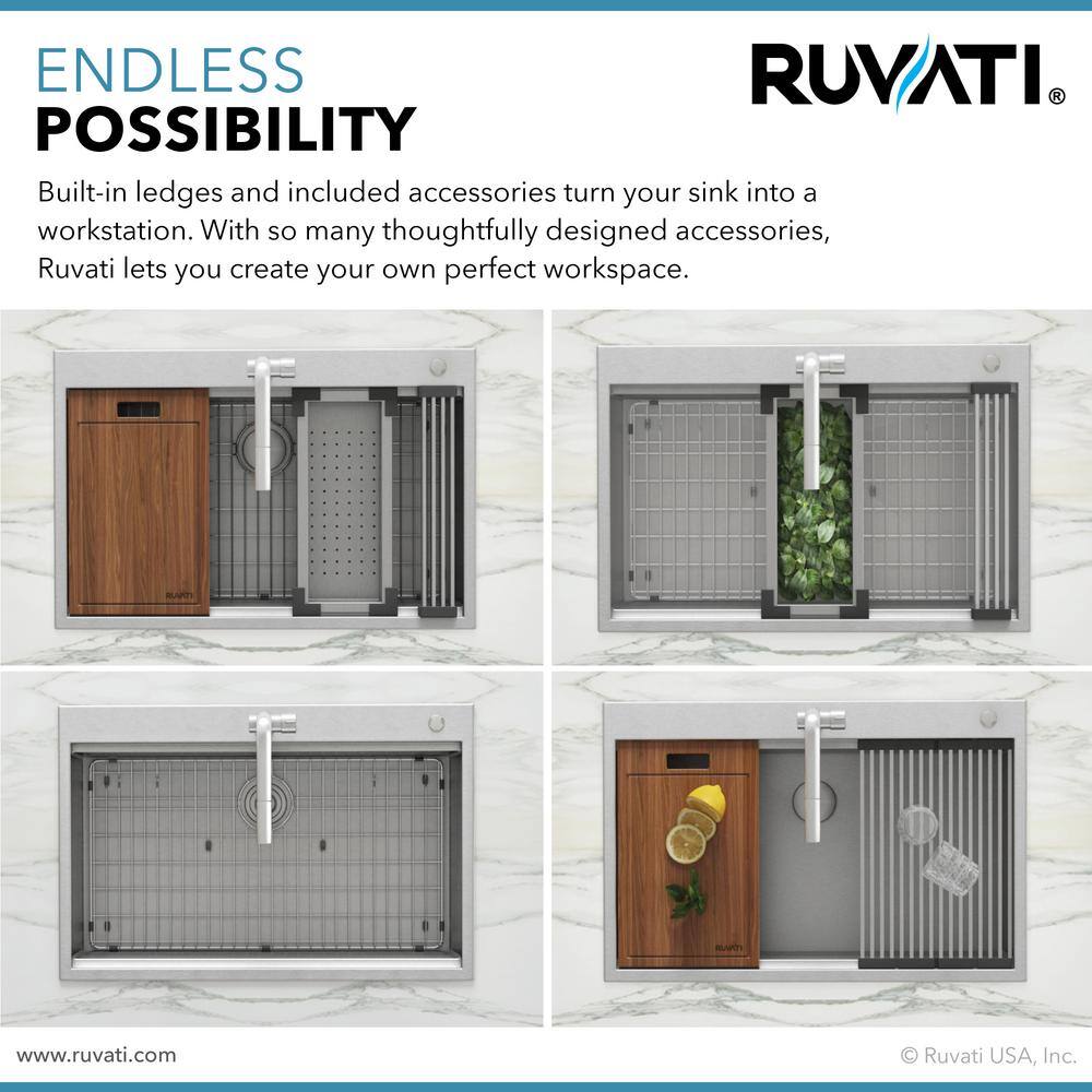 Ruvati Drop-In Stainless Steel 33 in. Workstation Ledge Topmount Kitchen Sink 16-Gauge Single Bowl RVH8003