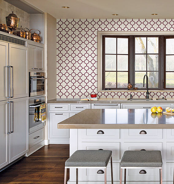 Origin Burgundy Quatrefoil Wallpaper from the Symetrie Collection