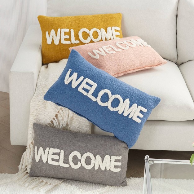 Oversize Life Styles x27 welcome x27 Tufted Lumbar Throw Pillow Mina Victory