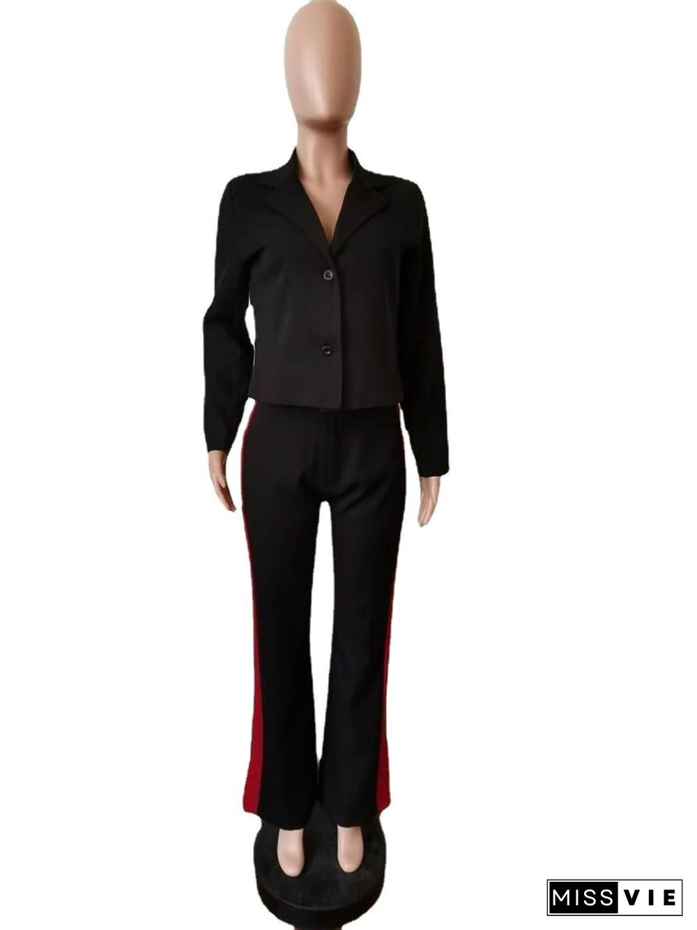 Fall Office Lady Blazer Straight Pants Two Piece Set