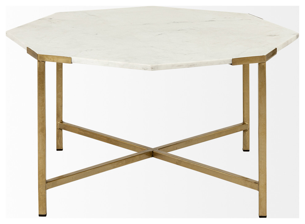 Vincent 33 quotOctagonal White Marble Top Gold Metal Base Coffee Table   Contemporary   Coffee Tables   by HedgeApple  Houzz