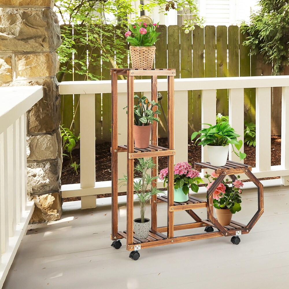 Costway 6 tier 6 Potted Rolling Plant Stand Wooden Storage Display   See Details