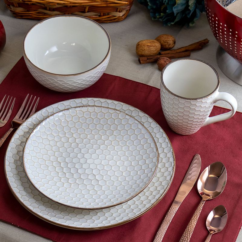 Elama Honey Ivory 16 Piece Stoneware Dinnerware Set in Ivory