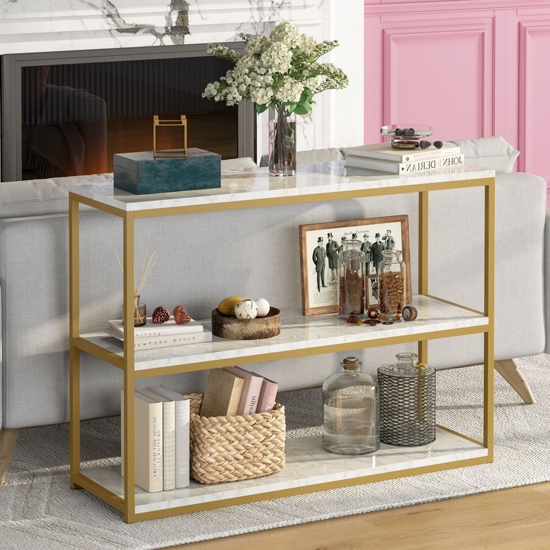 3 Tier Gold Console Table  Modern Entry Table for Entryway  Hallway