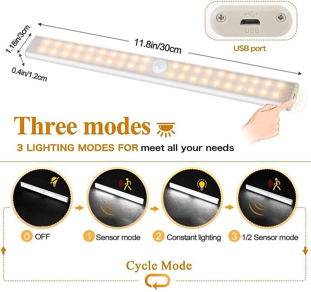 40 Led Closet Light，motion Sensor，usb Rechargeable，4 Modes，30cmwarm Light