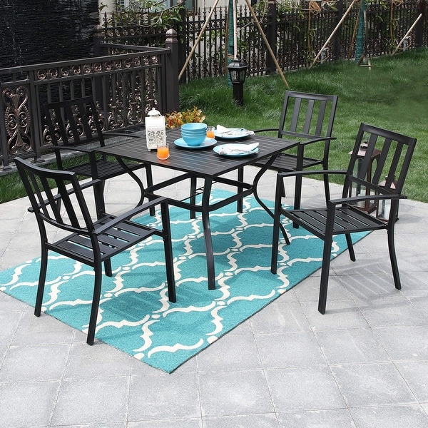 MAISON ARTS 5Piece Metal Ecoat Indoor/Outdoor 37in Square Dining Table and Armchairs