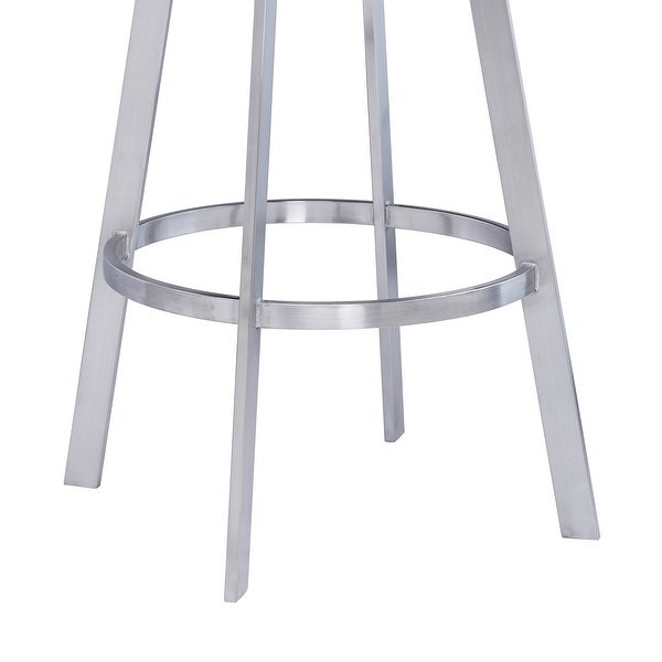 Armen Living Saturn Contemporary Barstool in Brushed Stainless Steel Finish and Black Faux Leather