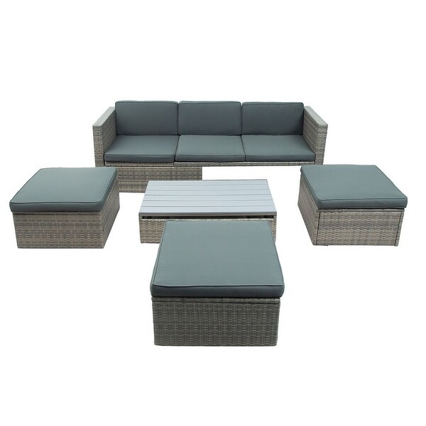 5 PCS Outdoor Patio Furniture Wicker Sofa Set for 6