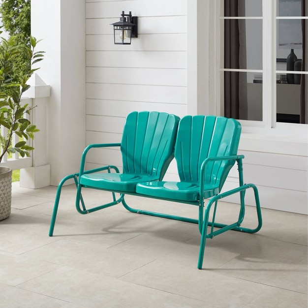 Ridgeland Outdoor Metal Loveseat Glider Turquoise Crosley