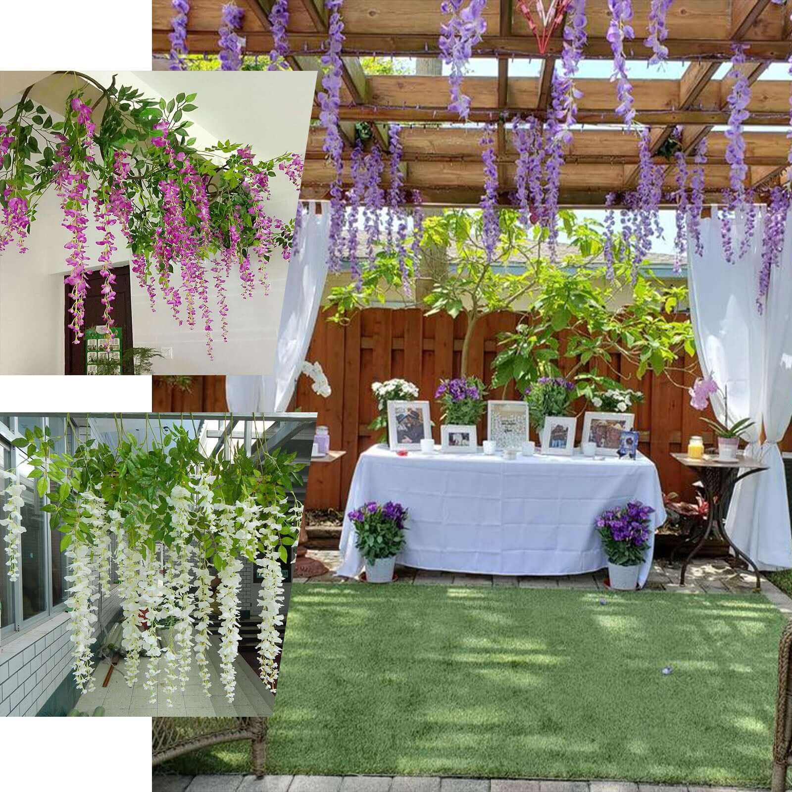 White Artificial Silk Hanging Wisteria Flower Garland Vines - Elaborated 5 Full Strands in 1 Bush 42