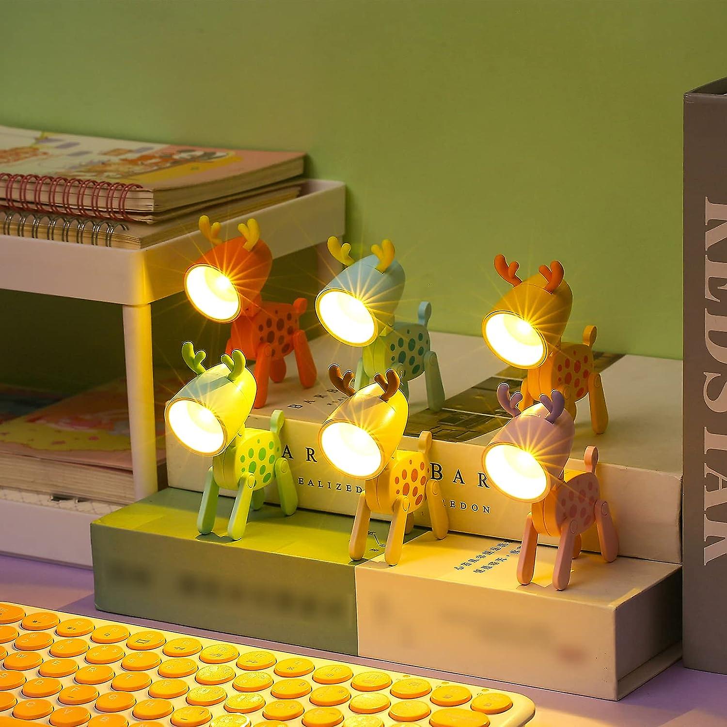 6 Pcs Mini Led Desk Lamp Cute Small Phone Holder，deer Shape Night Light Adjustable Phone Stand，portable Reading Table Night Lamp For Kids Students (6