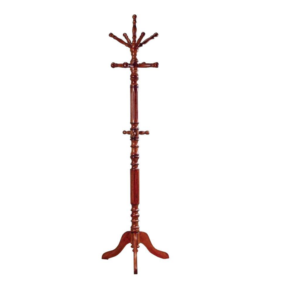 Benjara Traditional Brown Wooden Coat Rack with Spining Top BM160074