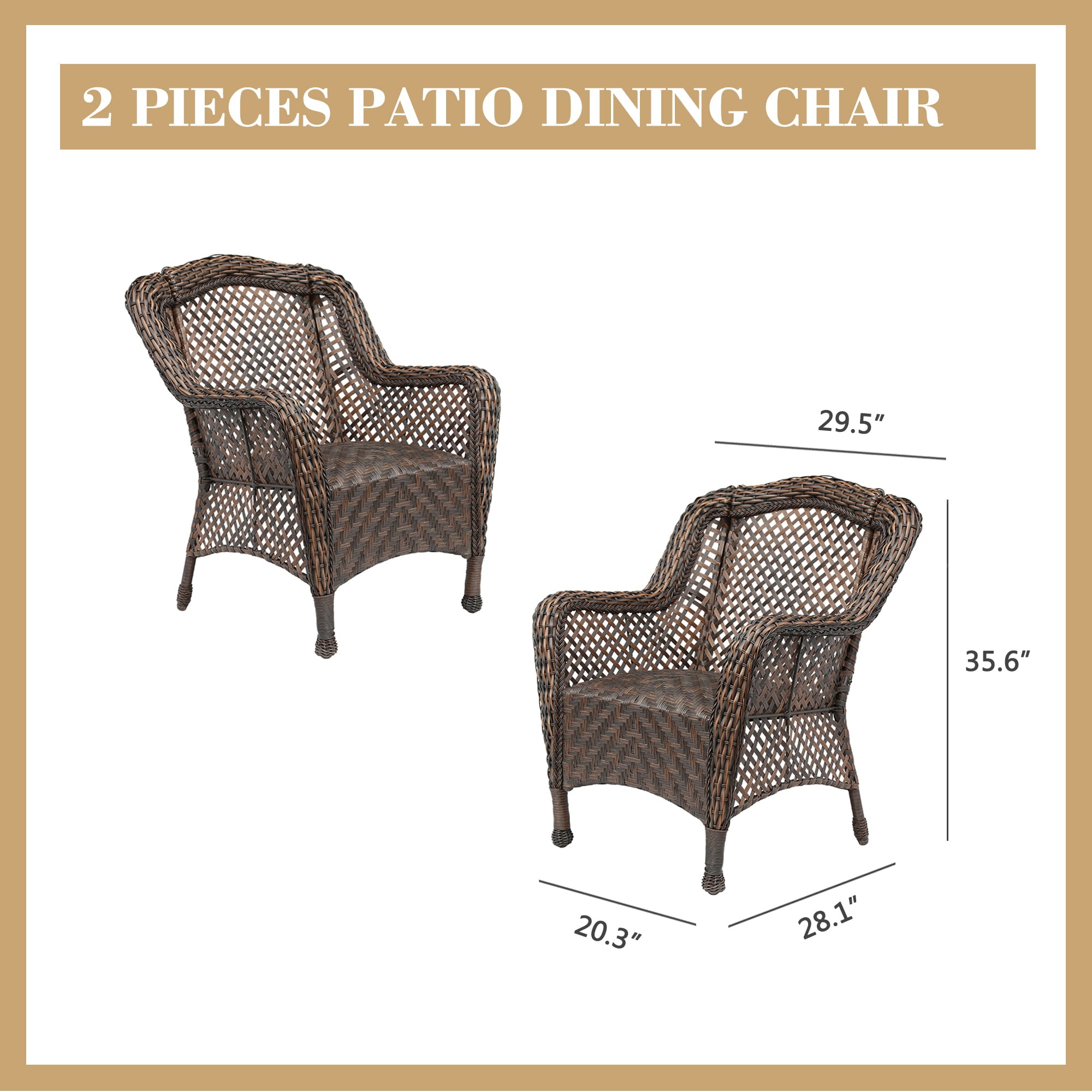 2pcs Outdoor Wicker Patio Chairs, Modern Rattan Armchair Seat with quick dry Cushions inside, Dining Chair for Front Porch Balcony Backyard Garden, Brown