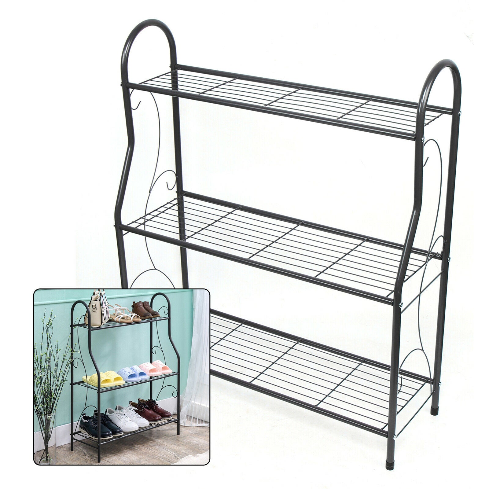 3 Tier Metal Flower Pot Plant Stand Rack Corner Shelves