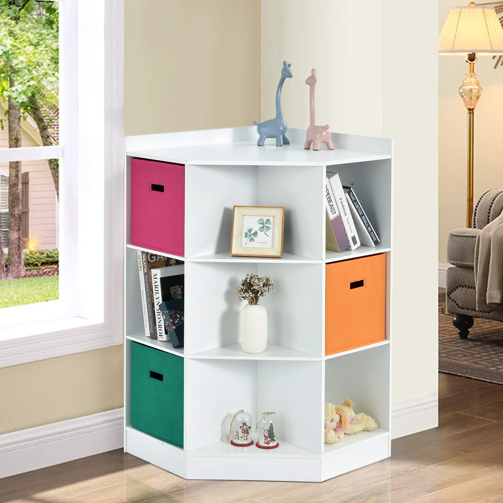 Costzon Children's Corner Cabinet with 6 Cubes and 3 Shelves