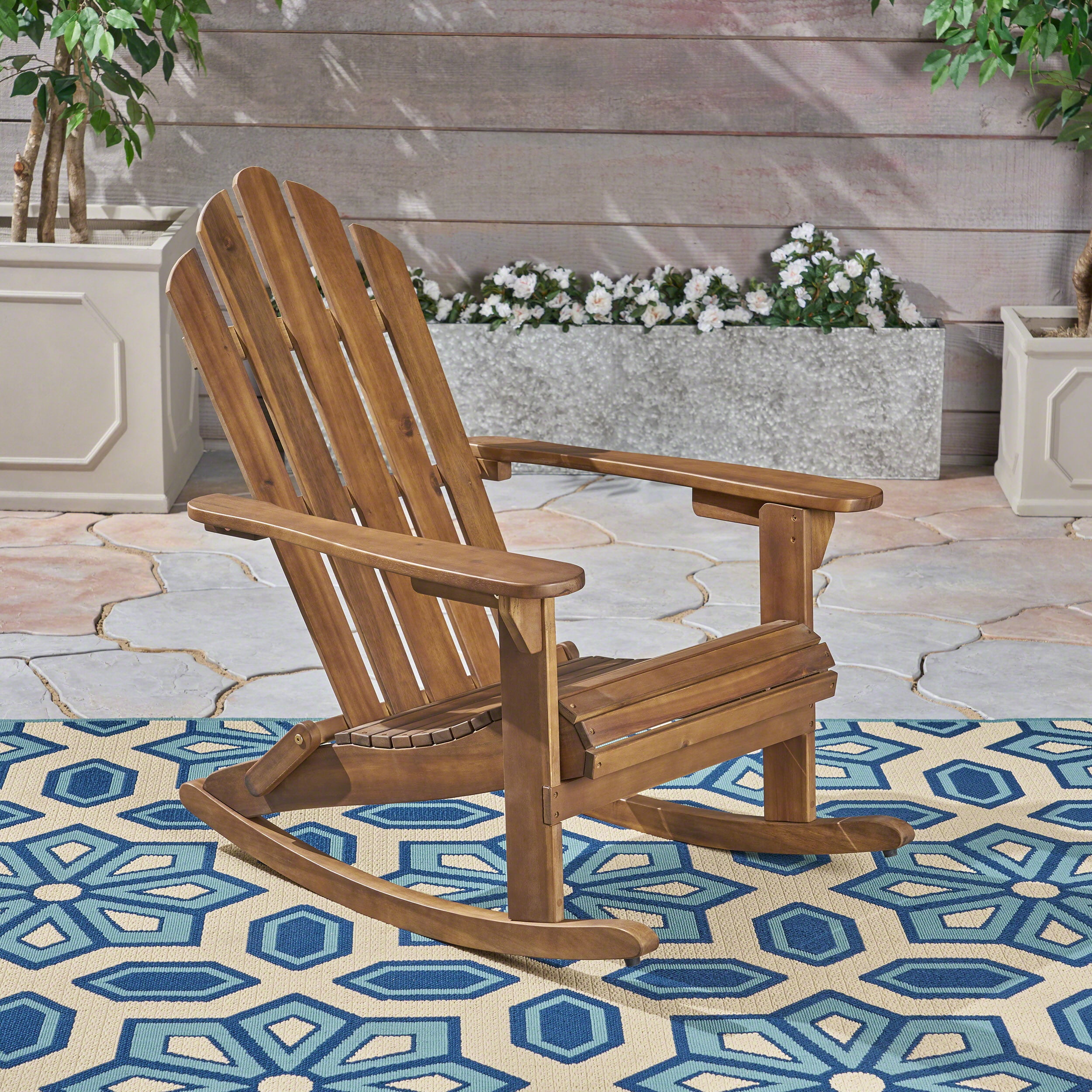 Acacia Wooden Outdoor Rocking Chair Adirondack Dark Brown Rocking Chair