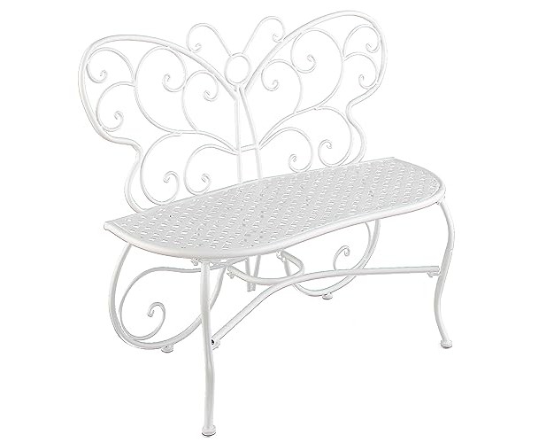 The Lakeside Collection Decorative White Metal Butterfly Motif Bench Home Garden Accent